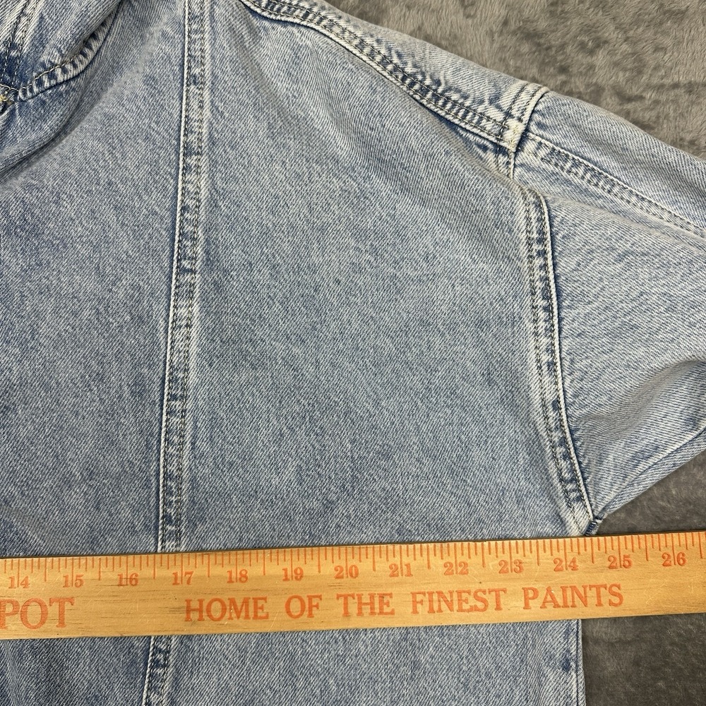 Pilcro Antropologie Denim Pullover Top Jacket Hooded Women's L/XL Pockets Snap - Picture 10 of 13